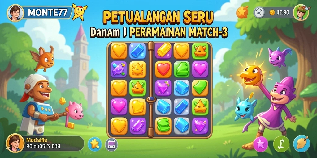 Screenshot gameplay <strong>MONTE77</strong> menampilkan kombinasi warna-warni dan tantangan seru.
