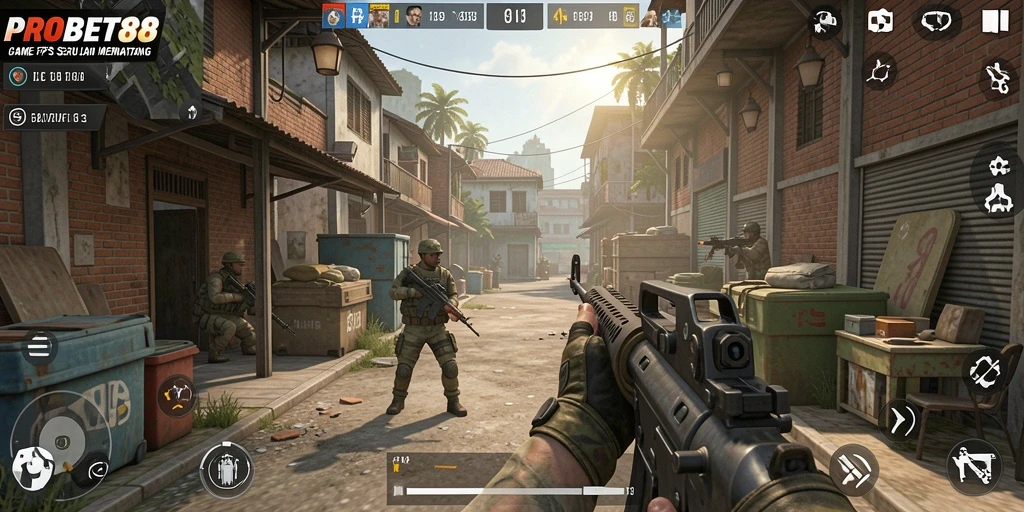 Tangkapan layar menunjukkan aksi seru dalam game FPS PROBET88.